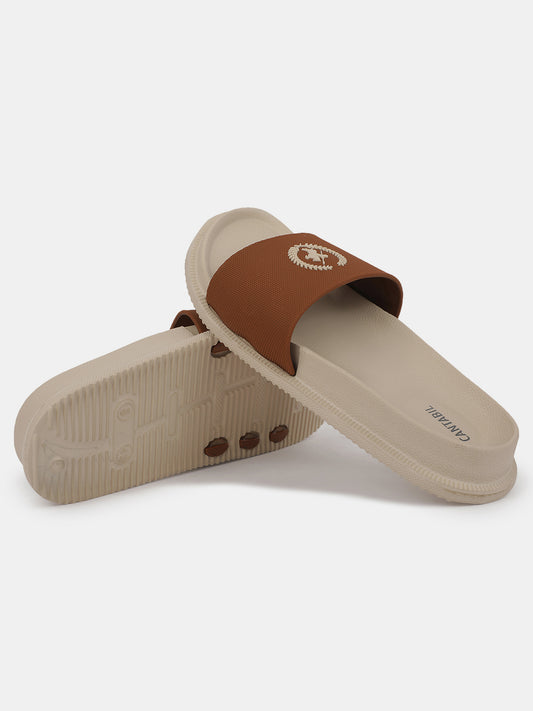 Men's Beige Solid Sliders