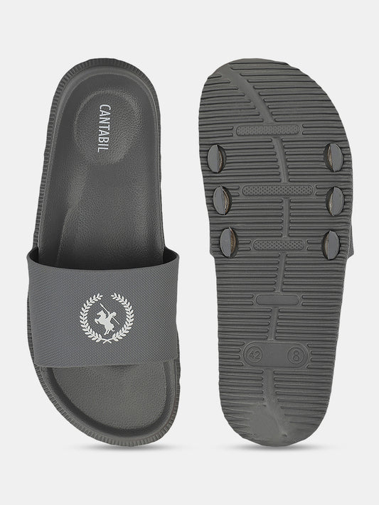 Men's Grey Solid Sliders