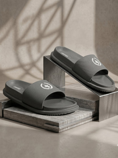 Men's Grey Solid Sliders
