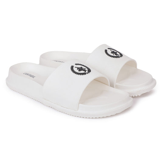 Men's White Solid Sliders