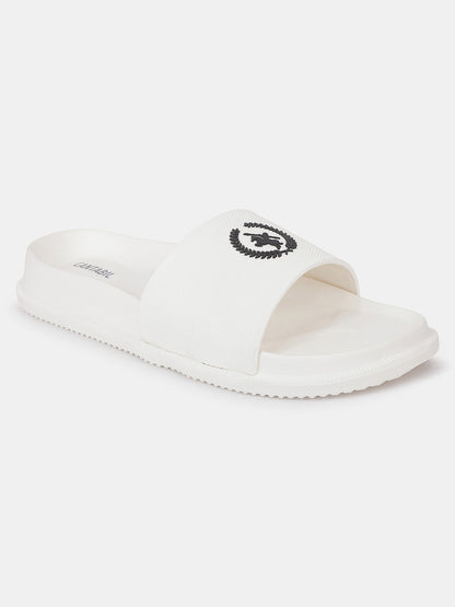 Men's White Solid Sliders