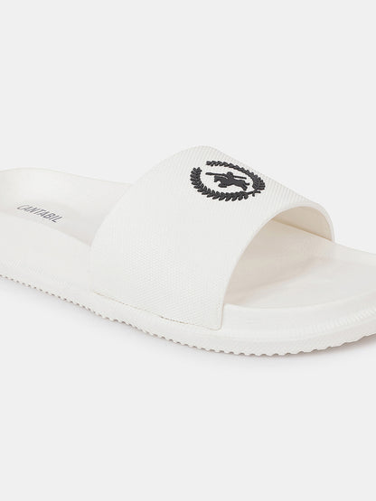 Men's White Solid Sliders