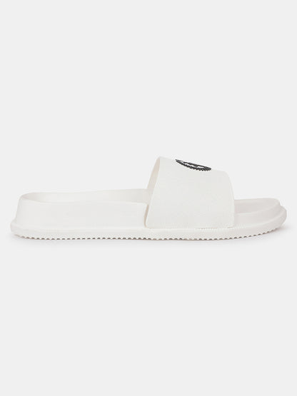 Men's White Solid Sliders
