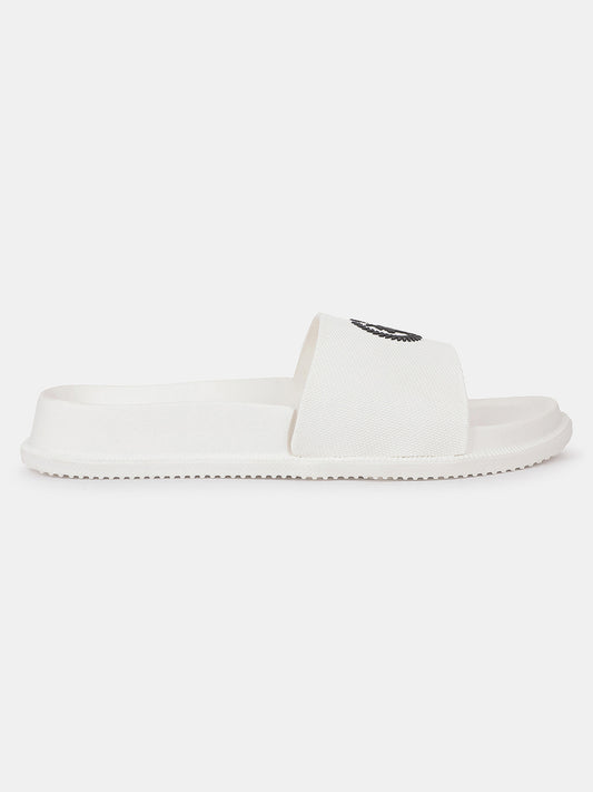 Men's White Solid Sliders