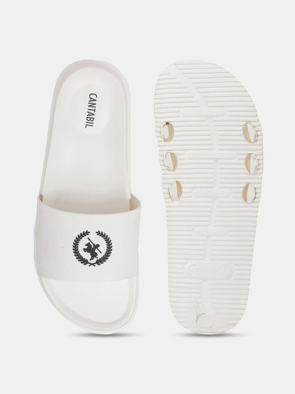 Men's White Solid Sliders