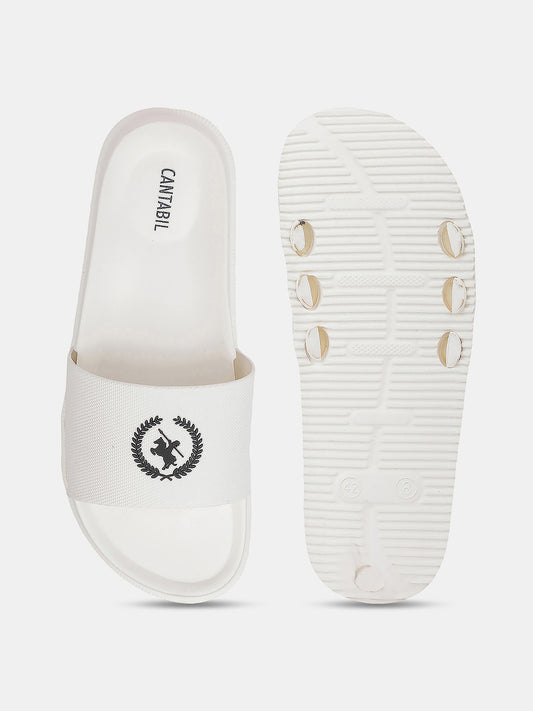 Men's White Solid Sliders