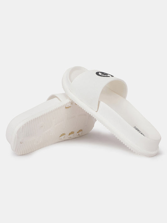 Men's White Solid Sliders