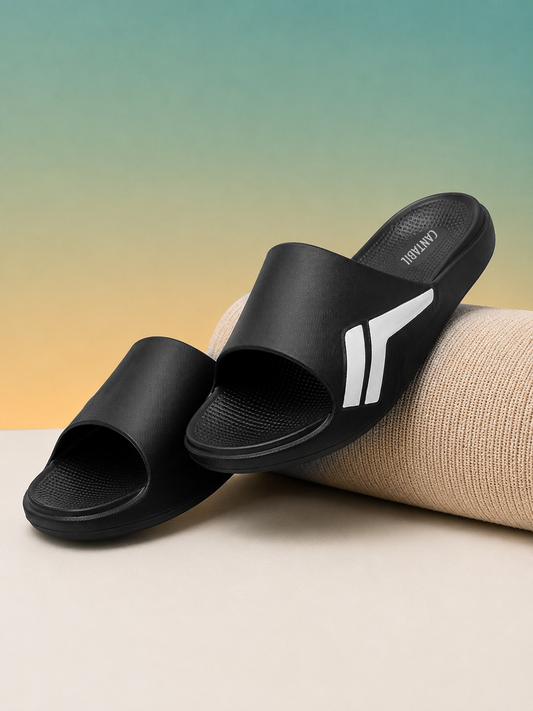 Black Colourblock Casual Slides for Men