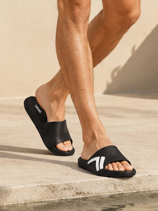 Black Colourblock Casual Slides for Men