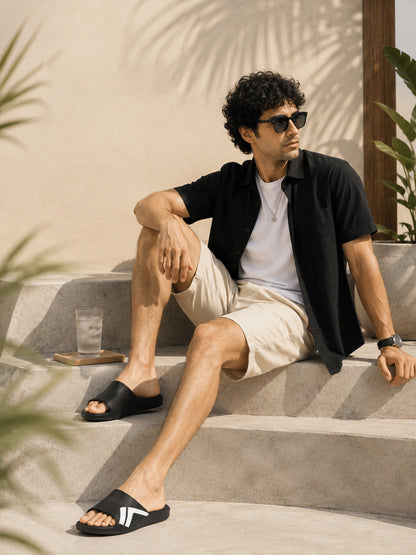 Black Colourblock Casual Slides for Men