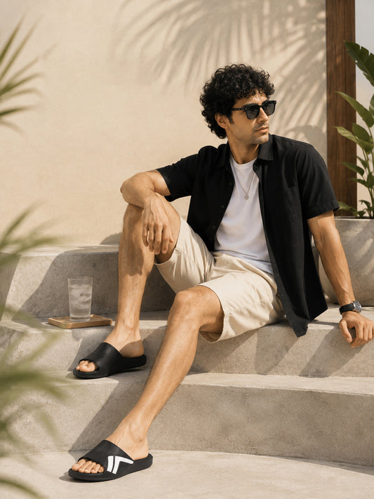 Black Colourblock Casual Slides for Men