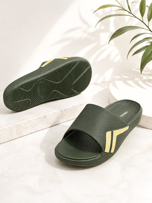 Olive Colourblock Casual Slides for Men