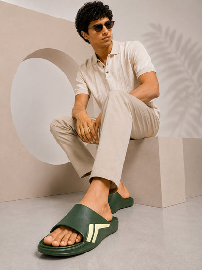 Olive Colourblock Casual Slides for Men