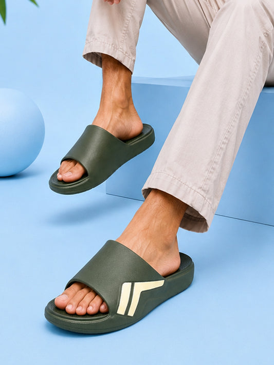 Olive Colourblock Casual Slides for Men