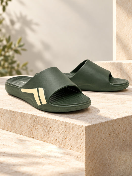 Olive Colourblock Casual Slides for Men