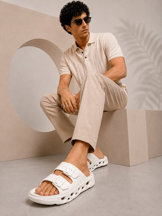 White Colourblock Casual Flip-flop for Men