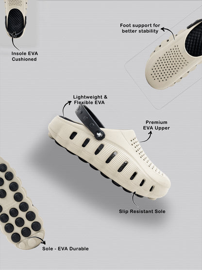 Men's Black & Beige Colourblock Clogs