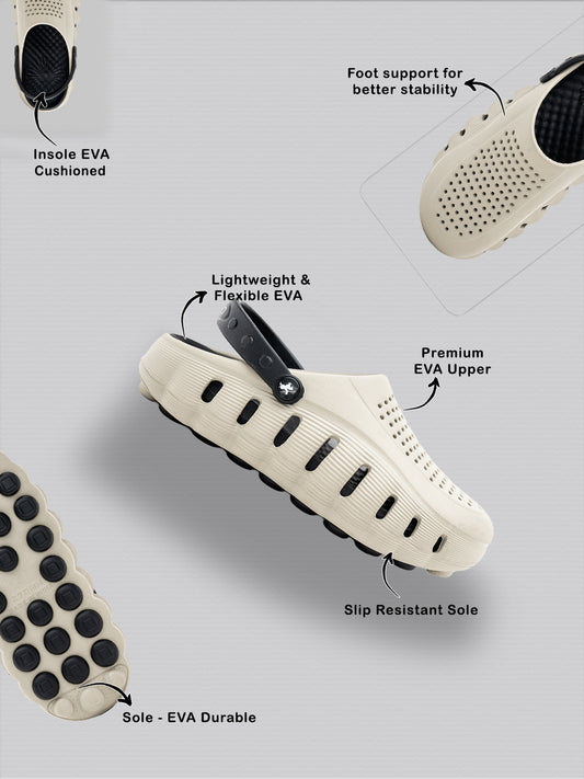 Men's Black & Beige Colourblock Clogs