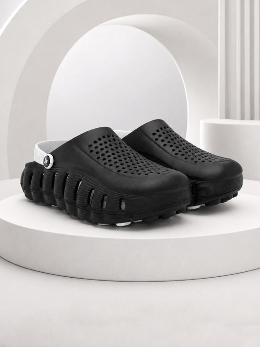 Men's Black & Grey Colourblock Clogs