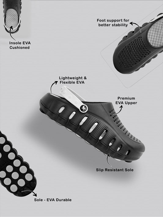 Men's Black & Grey Colourblock Clogs