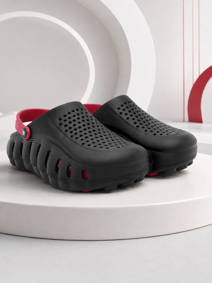 Men's Black & Red Colourblock Clogs