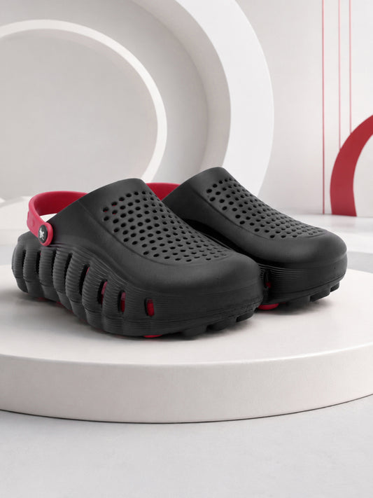 Men's Black & Red Colourblock Clogs
