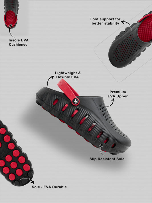 Men's Black & Red Colourblock Clogs