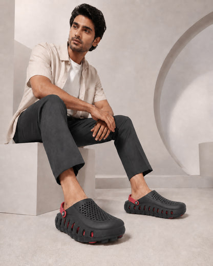 Men's Black & Red Colourblock Clogs