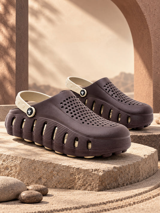 Men's Brown & Beige Colourblock Clogs