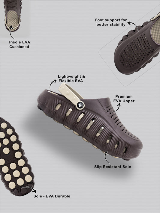 Men's Brown & Beige Colourblock Clogs