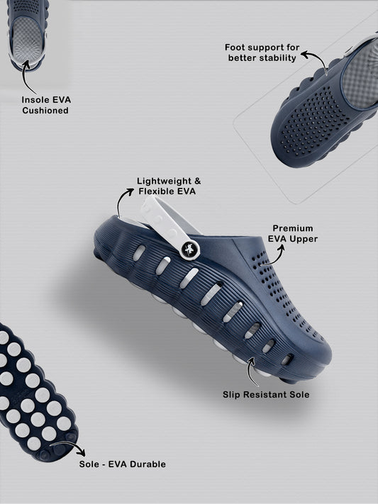 Men's Navy & Grey Colourblock Clogs