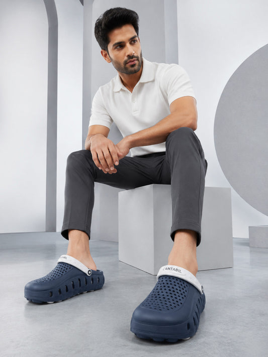 Men's Navy & Grey Colourblock Clogs