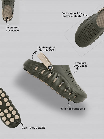 Men Olive & Beige Colourblock Clogs