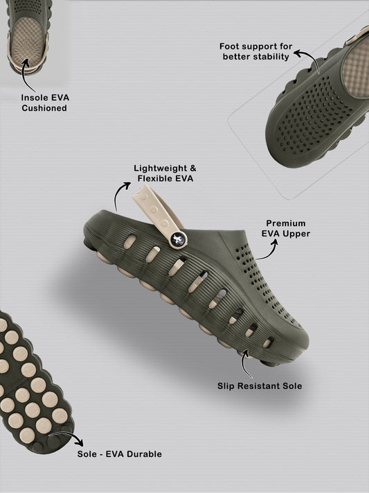 Men Olive & Beige Colourblock Clogs