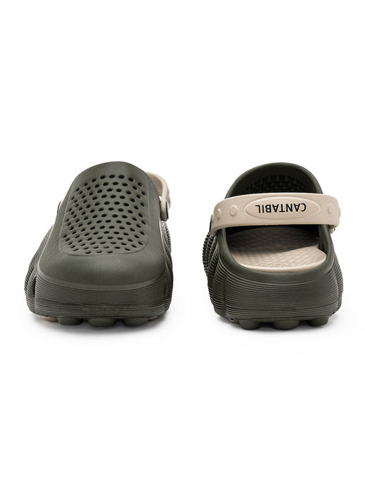 Men Olive & Beige Colourblock Clogs