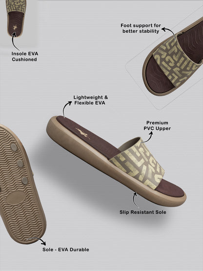 Men's Beige Printed Sliders