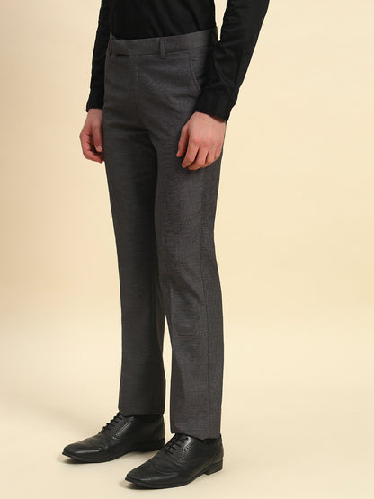 Formal Trouser for Men l Breathable & Soft with Color Fastness Regular Fit Poly Viscose Fabric Self Design Pattern Hook & Bar Closure