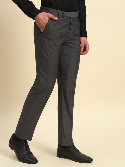 Formal Trouser for Men l Breathable & Soft with Color Fastness Regular Fit Poly Viscose Fabric Self Design Pattern Hook & Bar Closure