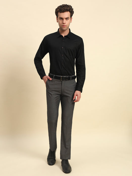 Formal Trouser for Men l Breathable & Soft with Color Fastness Regular Fit Poly Viscose Fabric Self Design Pattern Hook & Bar Closure