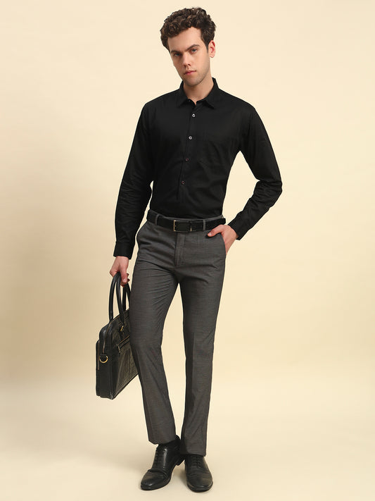 Formal Trouser for Men l Breathable & Soft with Color Fastness Regular Fit Poly Viscose Fabric Self Design Pattern Hook & Bar Closure