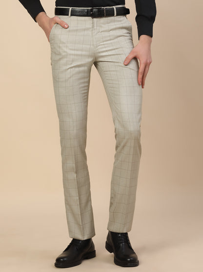 Formal Trouser for Men | Breathable & Soft with Color Fastness Regular Fit Poly Vicose Fabric Check Pattern Hook & Bar Closure