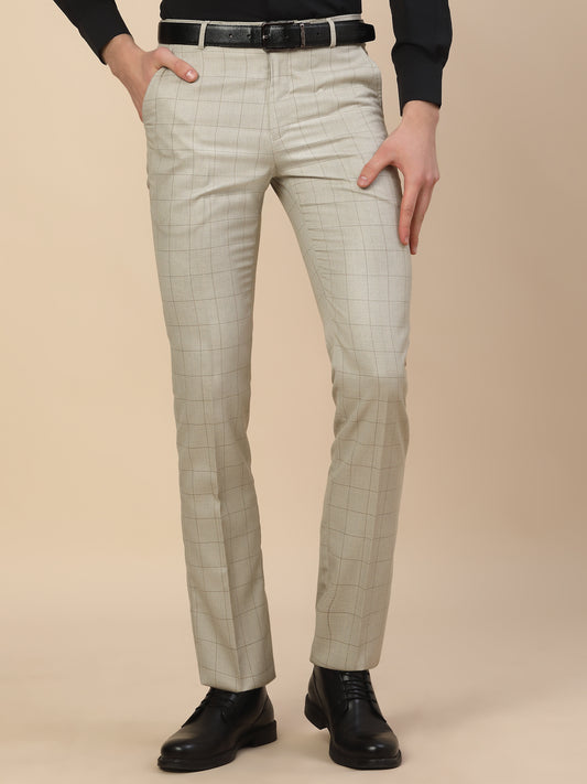 Formal Trouser for Men | Breathable & Soft with Color Fastness Regular Fit Poly Vicose Fabric Check Pattern Hook & Bar Closure