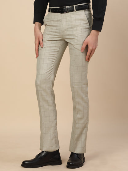 Formal Trouser for Men | Breathable & Soft with Color Fastness Regular Fit Poly Vicose Fabric Check Pattern Hook & Bar Closure