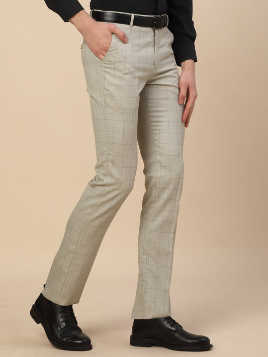 Formal Trouser for Men | Breathable & Soft with Color Fastness Regular Fit Poly Vicose Fabric Check Pattern Hook & Bar Closure