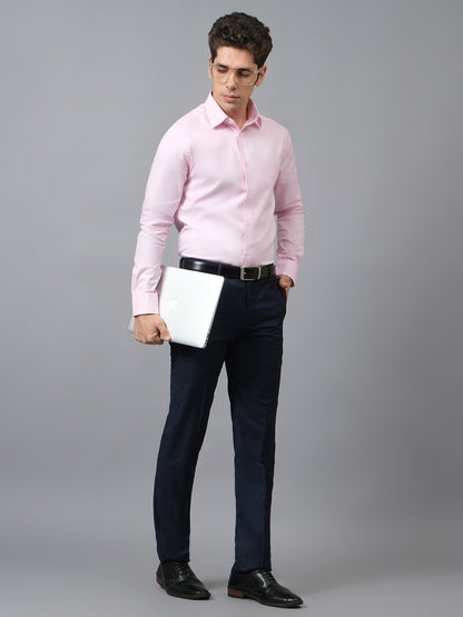 Men's Checkered Navy Blue Non Pleated Regular Fit Formal Trouser