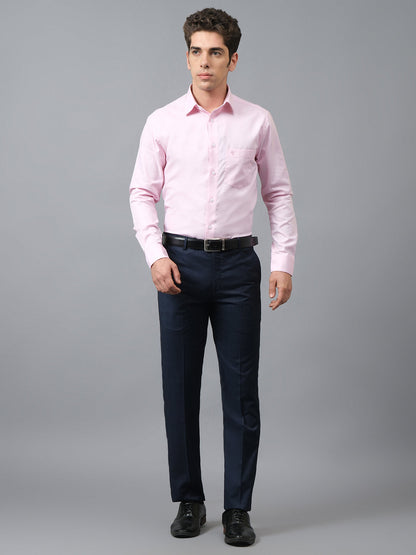 Men's Checkered Navy Blue Non Pleated Regular Fit Formal Trouser