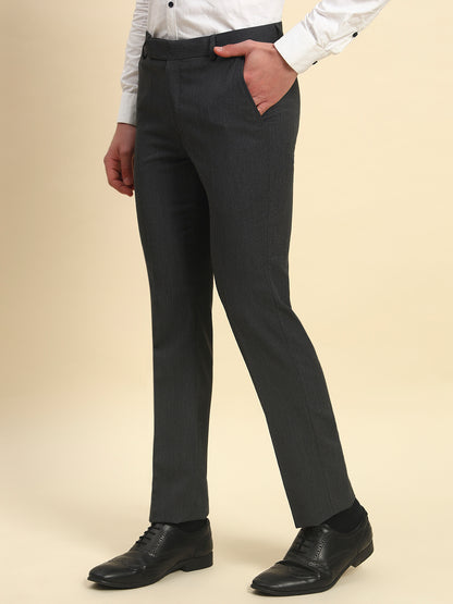 Formal Trouser for Men l Breathable & Soft with Color Fastness Regular Fit Poly Viscose Fabric Self Design Pattern Hook & Bar Closure