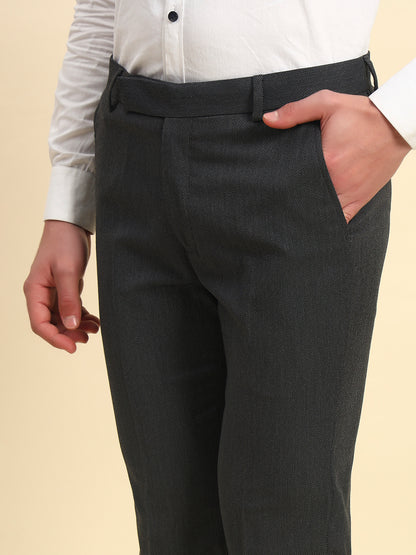 Formal Trouser for Men l Breathable & Soft with Color Fastness Regular Fit Poly Viscose Fabric Self Design Pattern Hook & Bar Closure