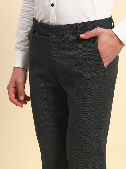 Formal Trouser for Men l Breathable & Soft with Color Fastness Regular Fit Poly Viscose Fabric Self Design Pattern Hook & Bar Closure