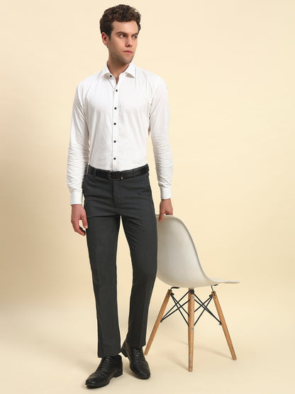 Formal Trouser for Men l Breathable & Soft with Color Fastness Regular Fit Poly Viscose Fabric Self Design Pattern Hook & Bar Closure